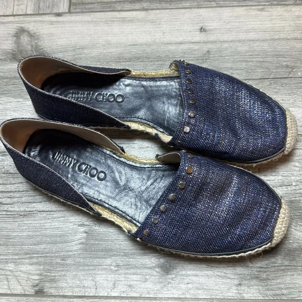 Jimmy Choo Dark Blue Espadrilles with Stud Accents Size 37 6.5 US